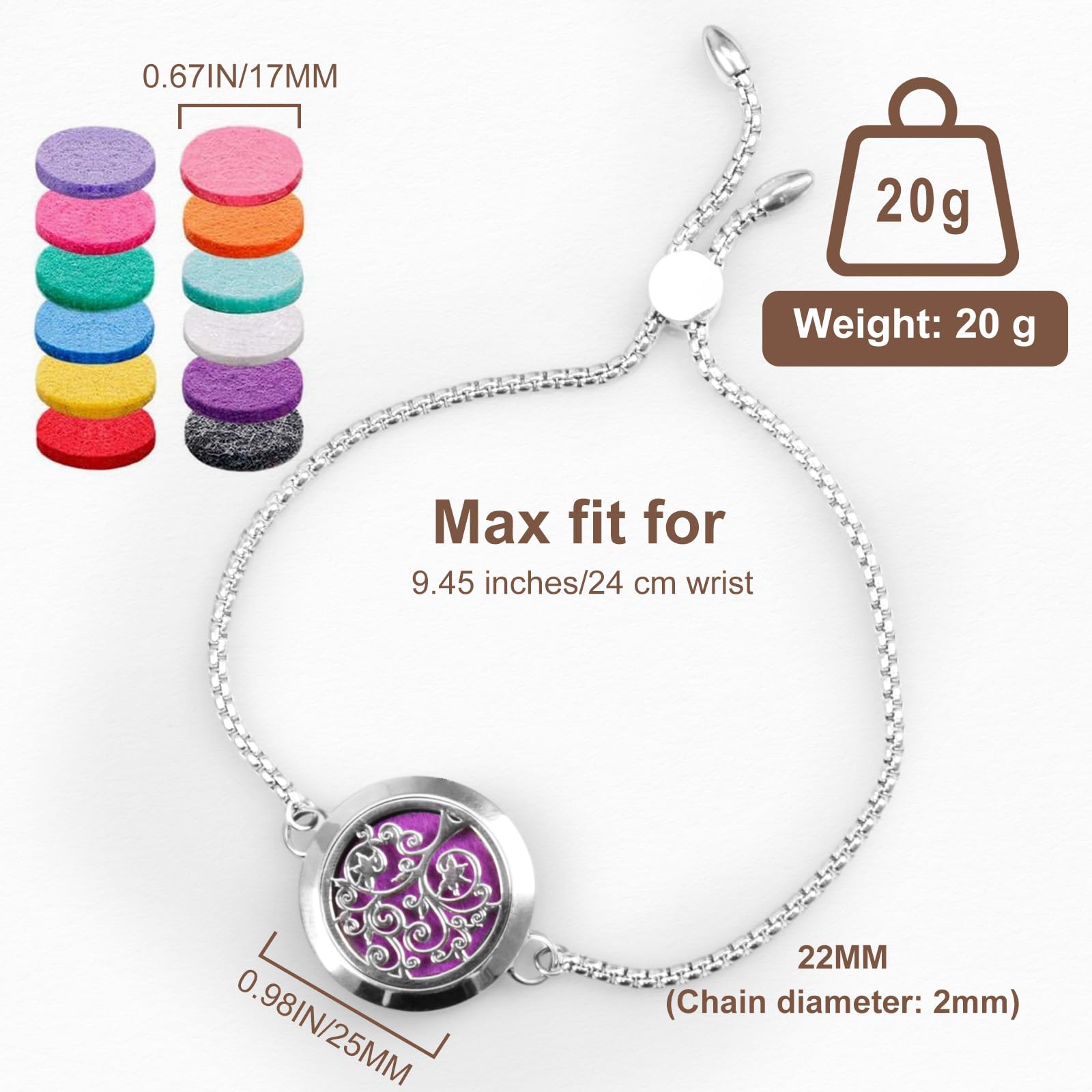 Adjustable stainless steel chain bracelet for aromatherapy