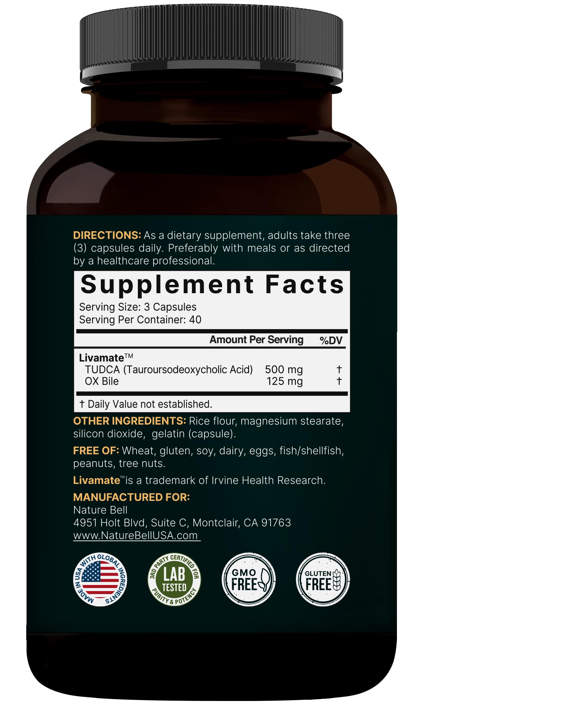 Product label highlighting TUDCA and OX Bile ingredients