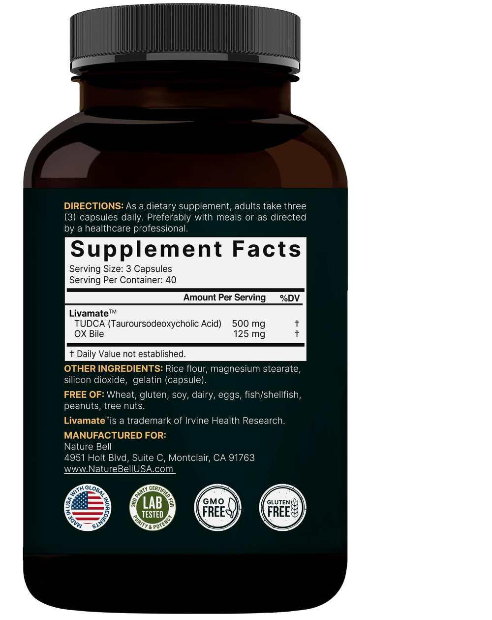 Product label highlighting TUDCA and OX Bile ingredients