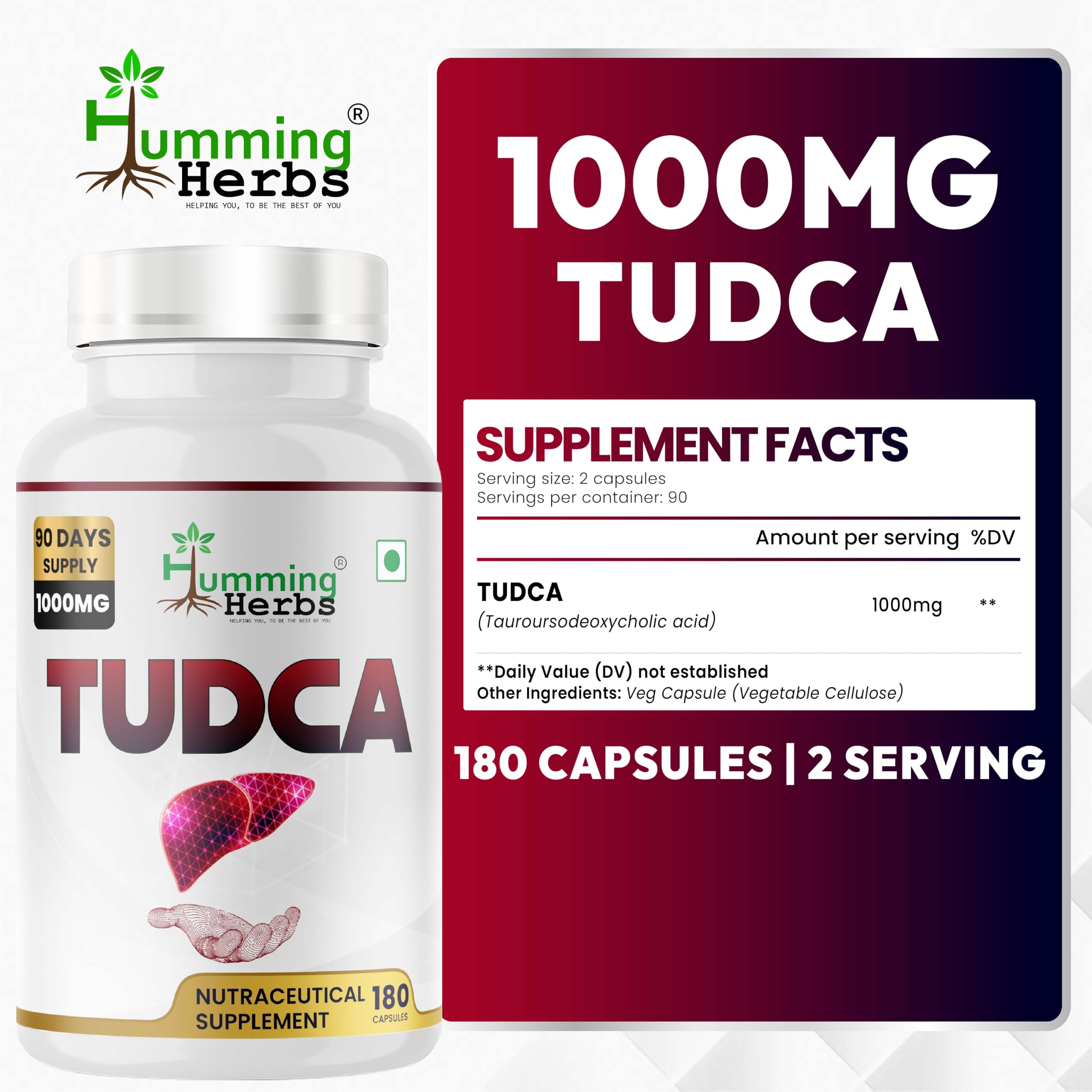 TUDCA 180-count vegan capsules in bottle