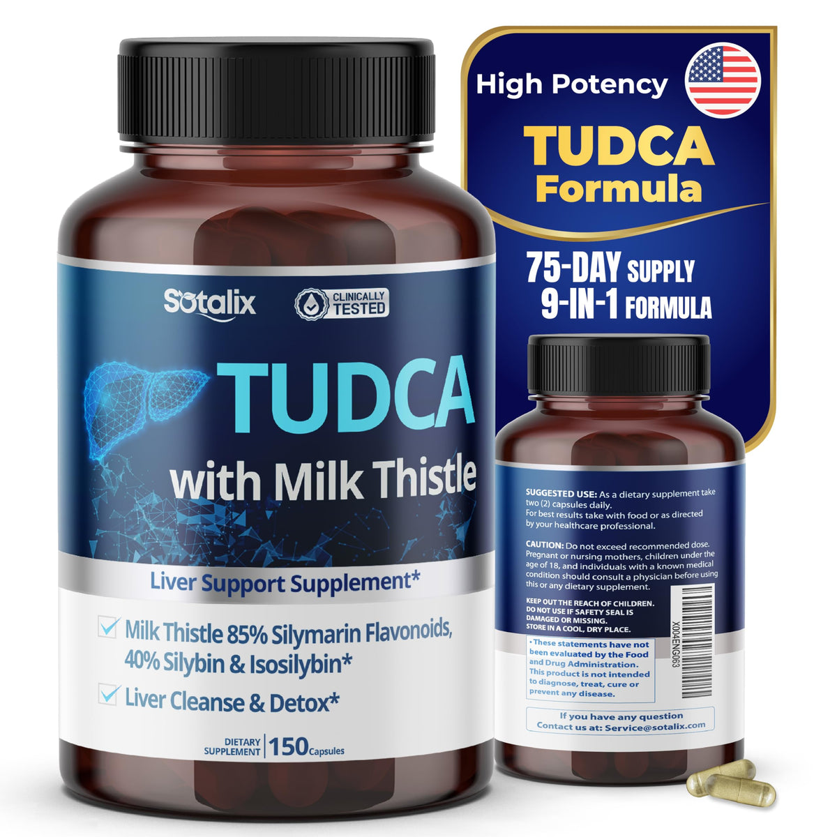 TUDCA with Milk Thistle showing 85% Silymarin flavonoids