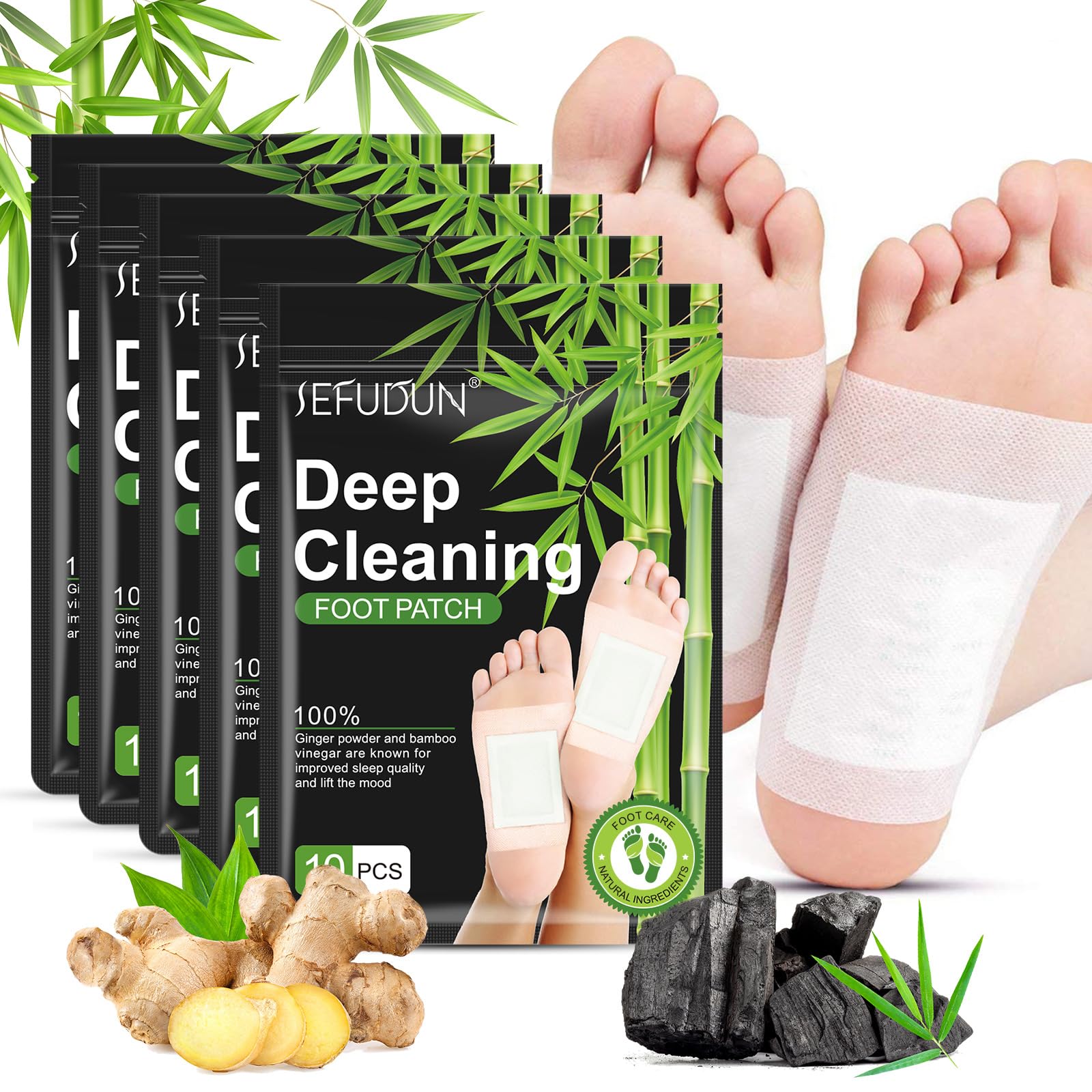 Tudiqe Ginger Bamboo Vinegar Foot Pads package showing 50 patches