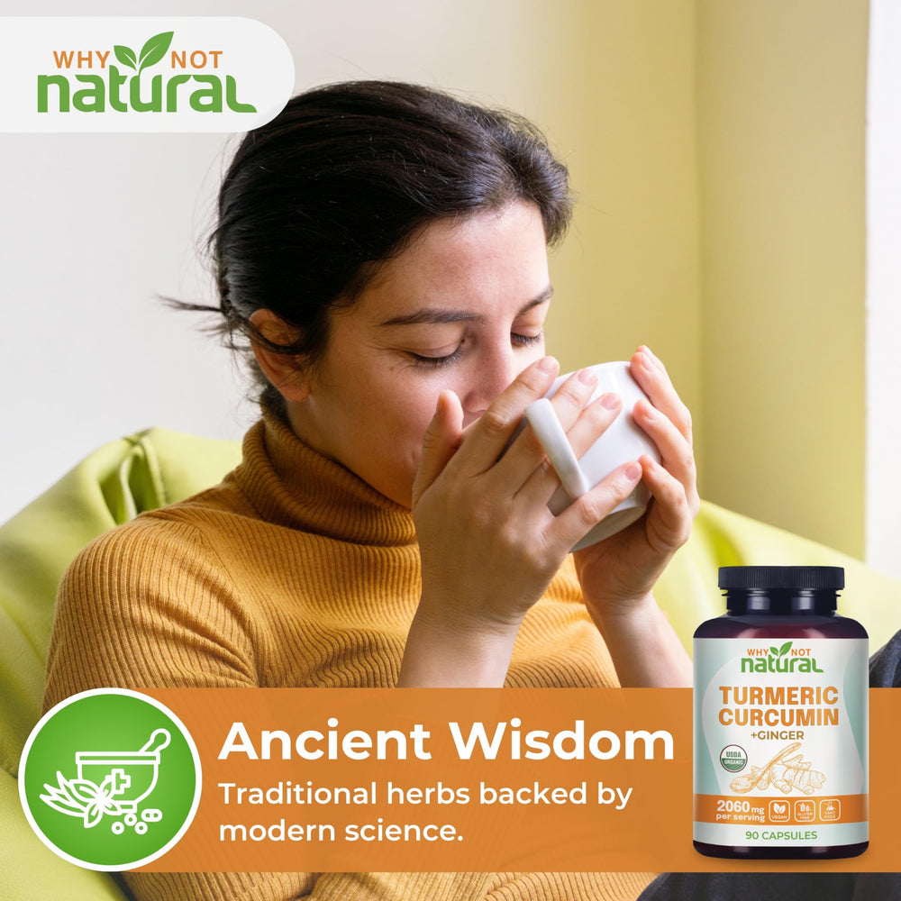 Product packaging shot of Organic Turmeric Curcumin capsules
