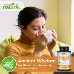 Product packaging shot of Organic Turmeric Curcumin capsules
