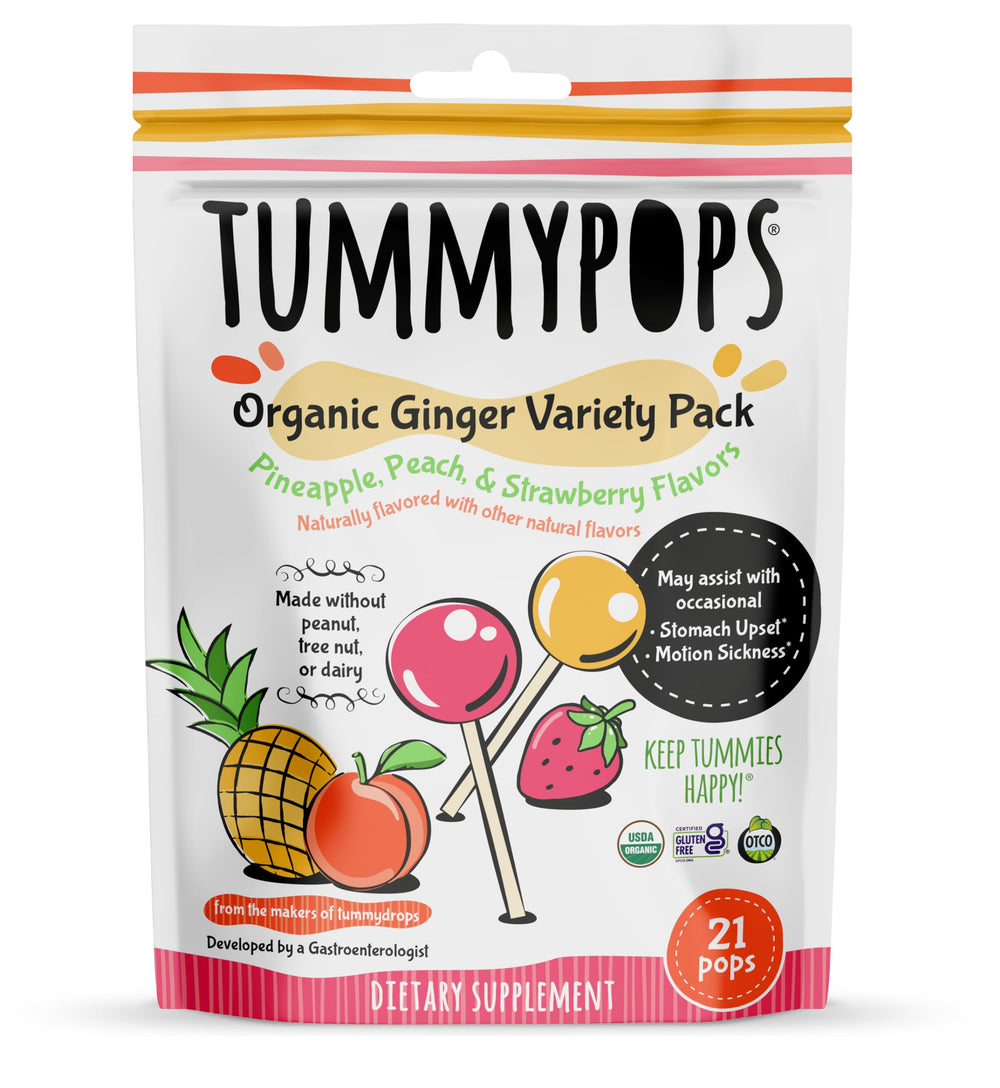 Tummydrops Ginger Pineapple variety pack box, convenient daily routine option.