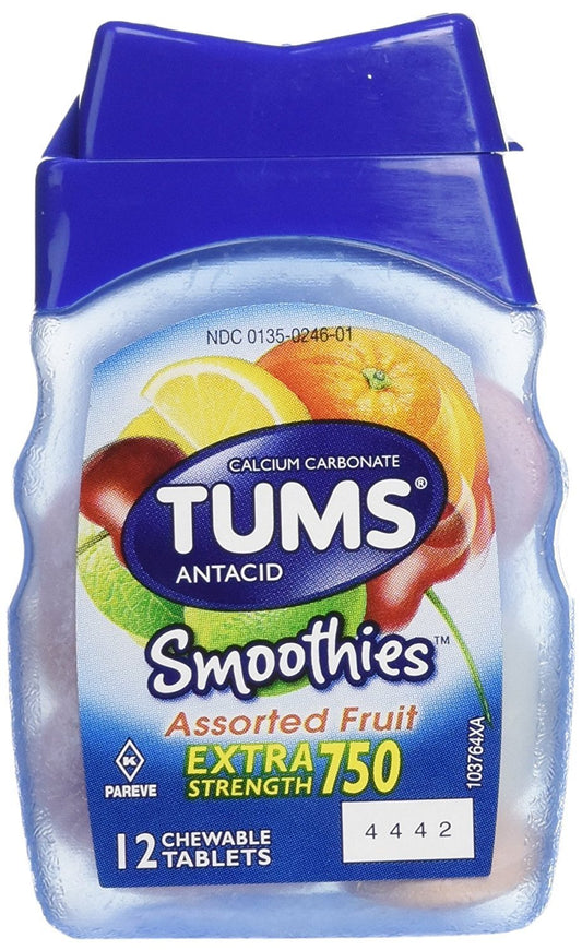 TUMS Smoothies assorted fruit chewable tablet close-up for fast heartburn relief