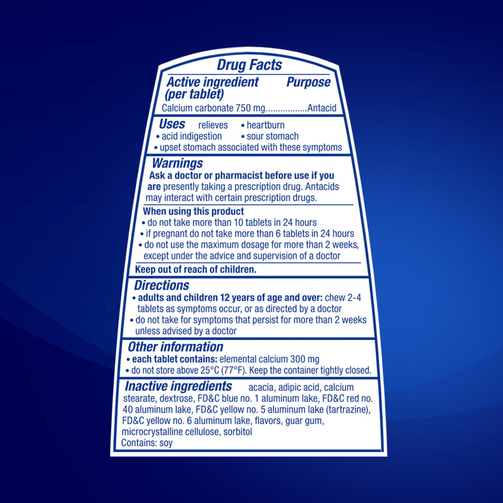 TUMS Smoothies gluten-free and kosher pareve symbols reassure dietary compatibility.