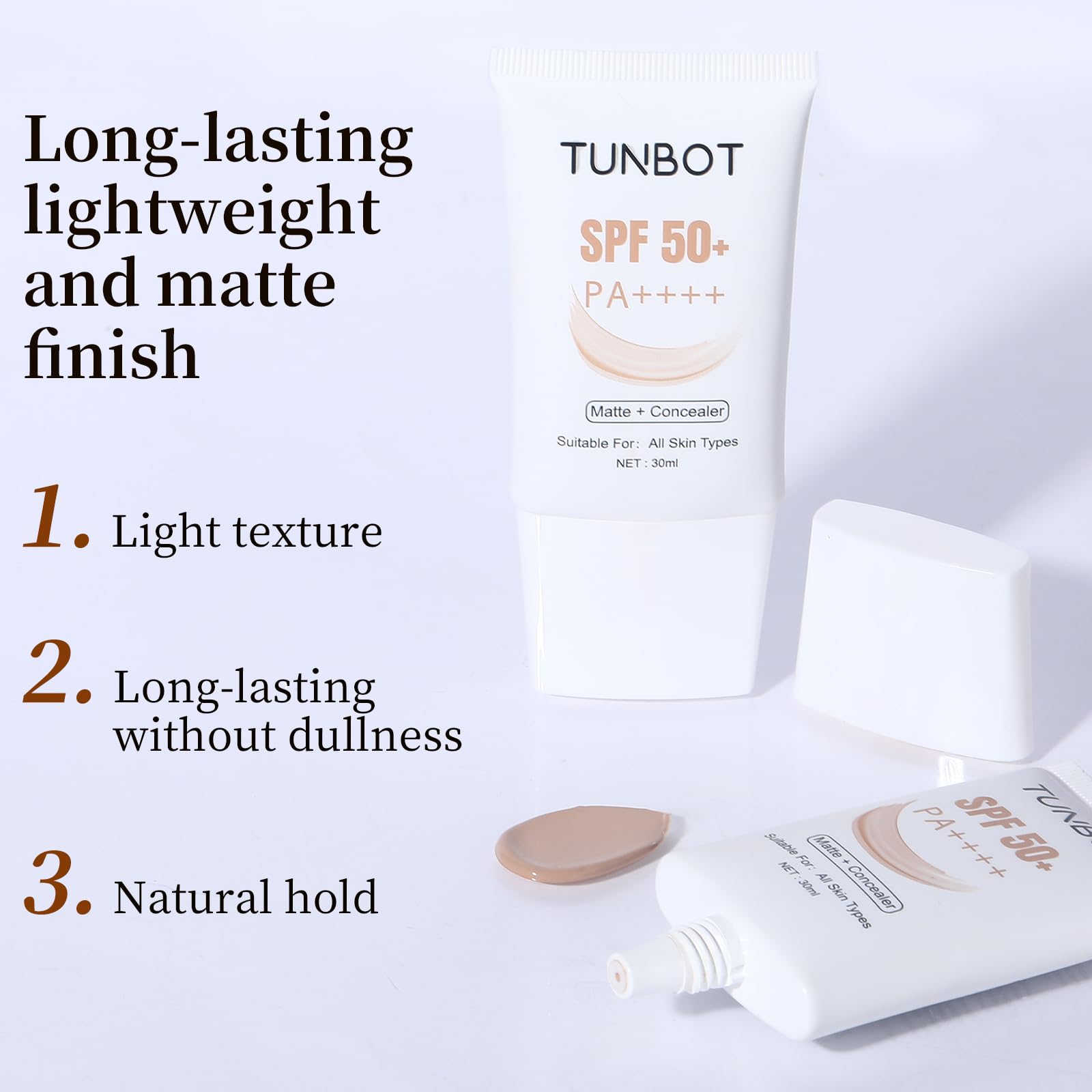 TUNBOT Concealer Foundation brightens dark circles for a refreshed under-eye area.