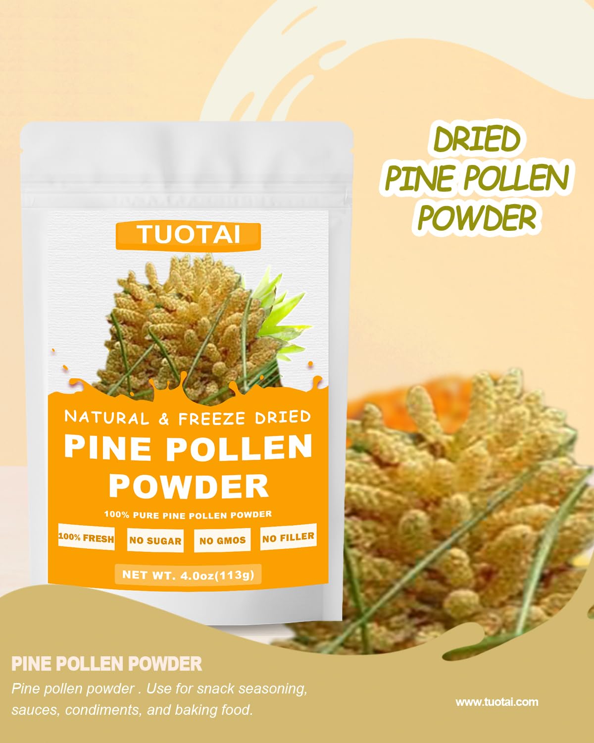 Close-up of pine pollen powder texture
