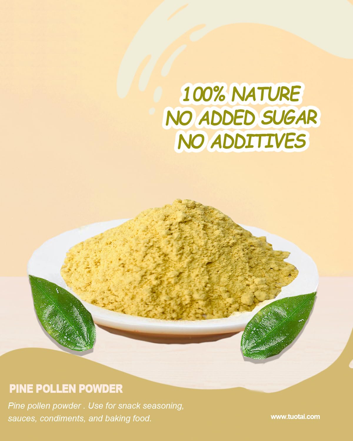 Pine pollen powder with scoop and serving suggestion
