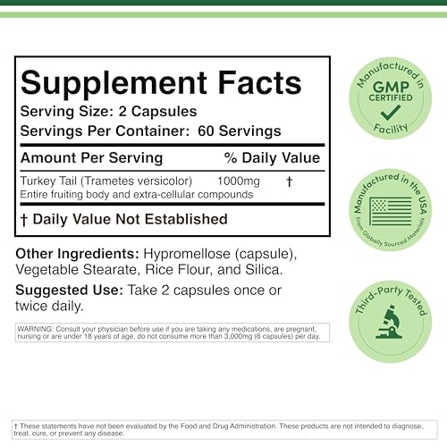 Immune system support from Coriolus versicolor in a USA-encapsulated turkey tail supplement