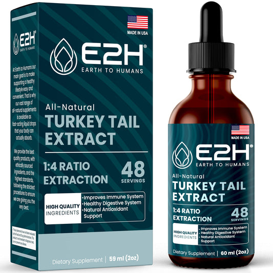Turkey Tail Mushroom Extract bottle with 2 oz size by E2H