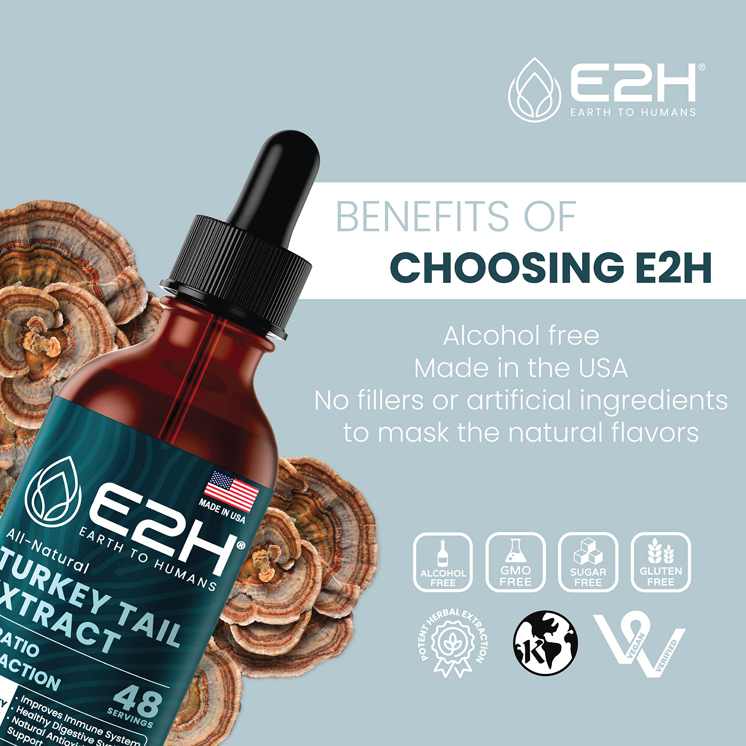 All-natural turkey tail extract packaging and product shot