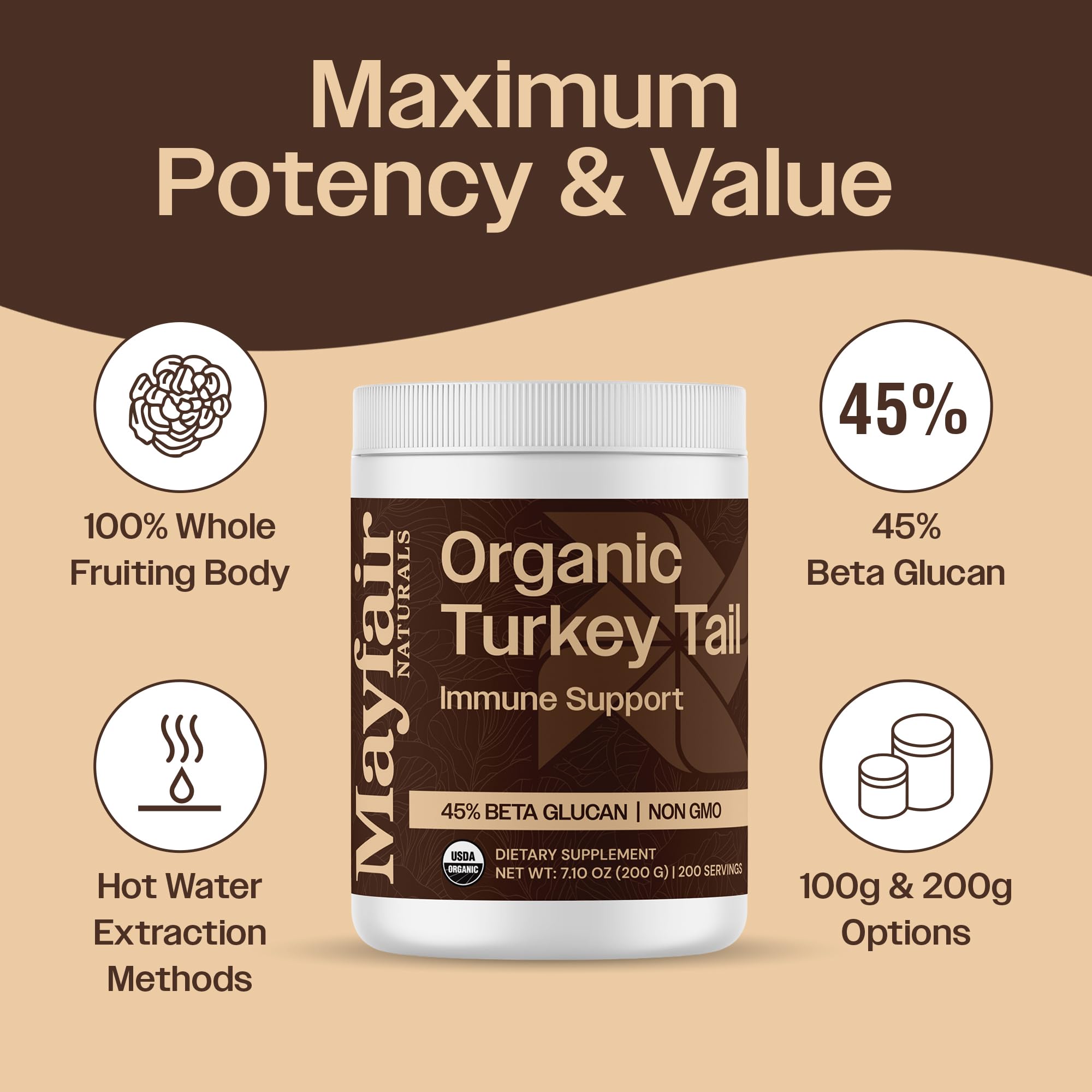 Close-up of Turkey Tail Mushroom Powder label