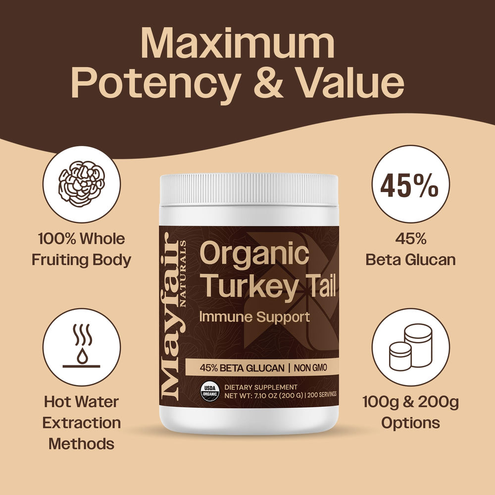 Close-up of Turkey Tail Mushroom Powder label