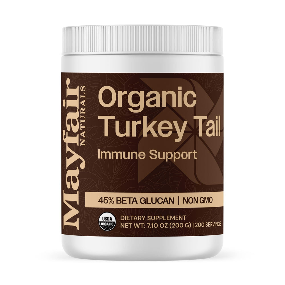 Front view of Organic Turkey Tail Mushroom Powder 7.10 oz bottle