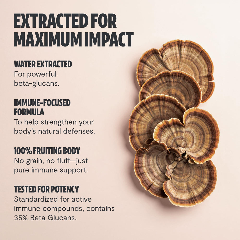 No fillers – full spectrum Turkey Tail mushroom used in capsules