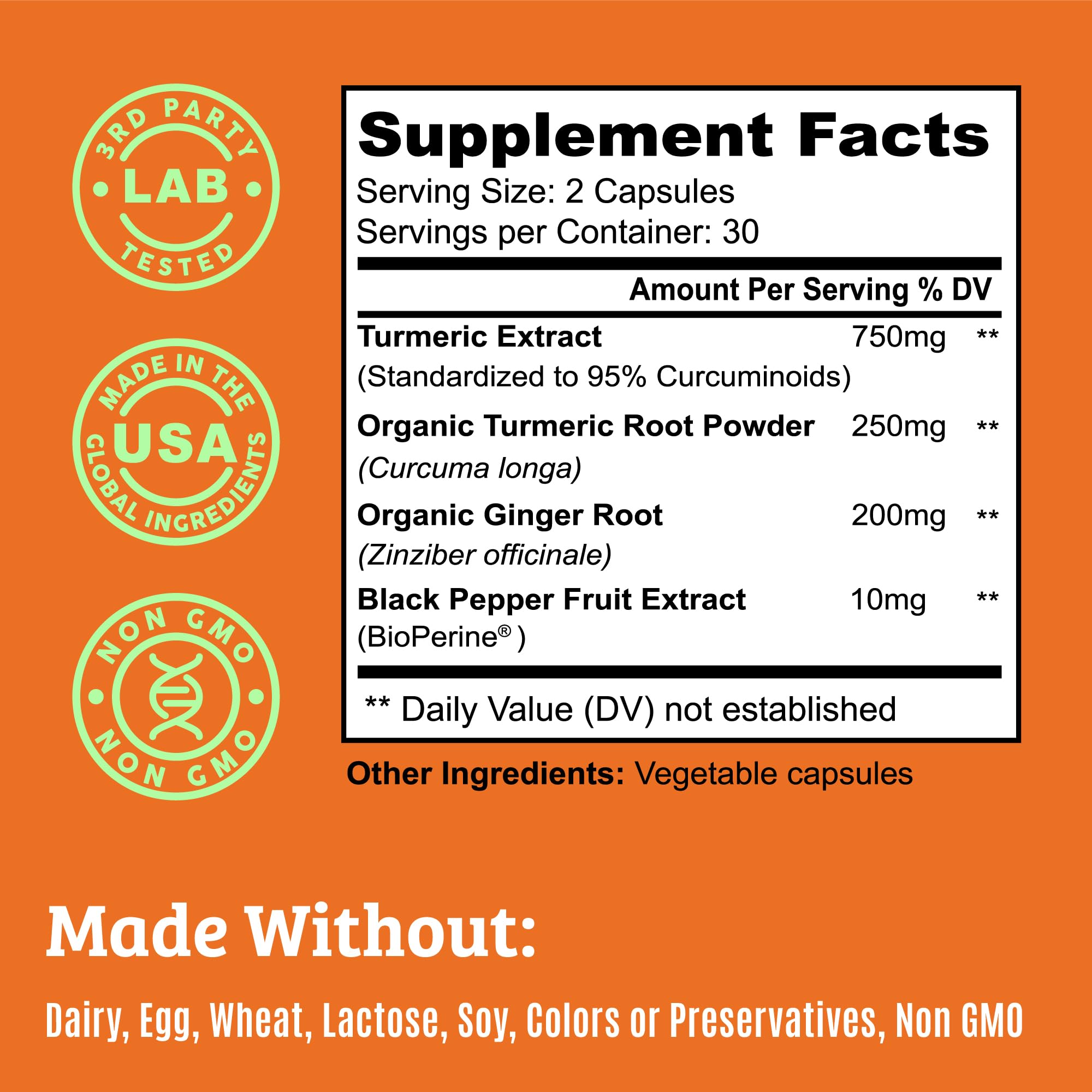 Back view of turmeric curcumin bottle with dosage information