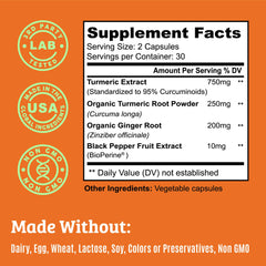 Back view of turmeric curcumin bottle with dosage information