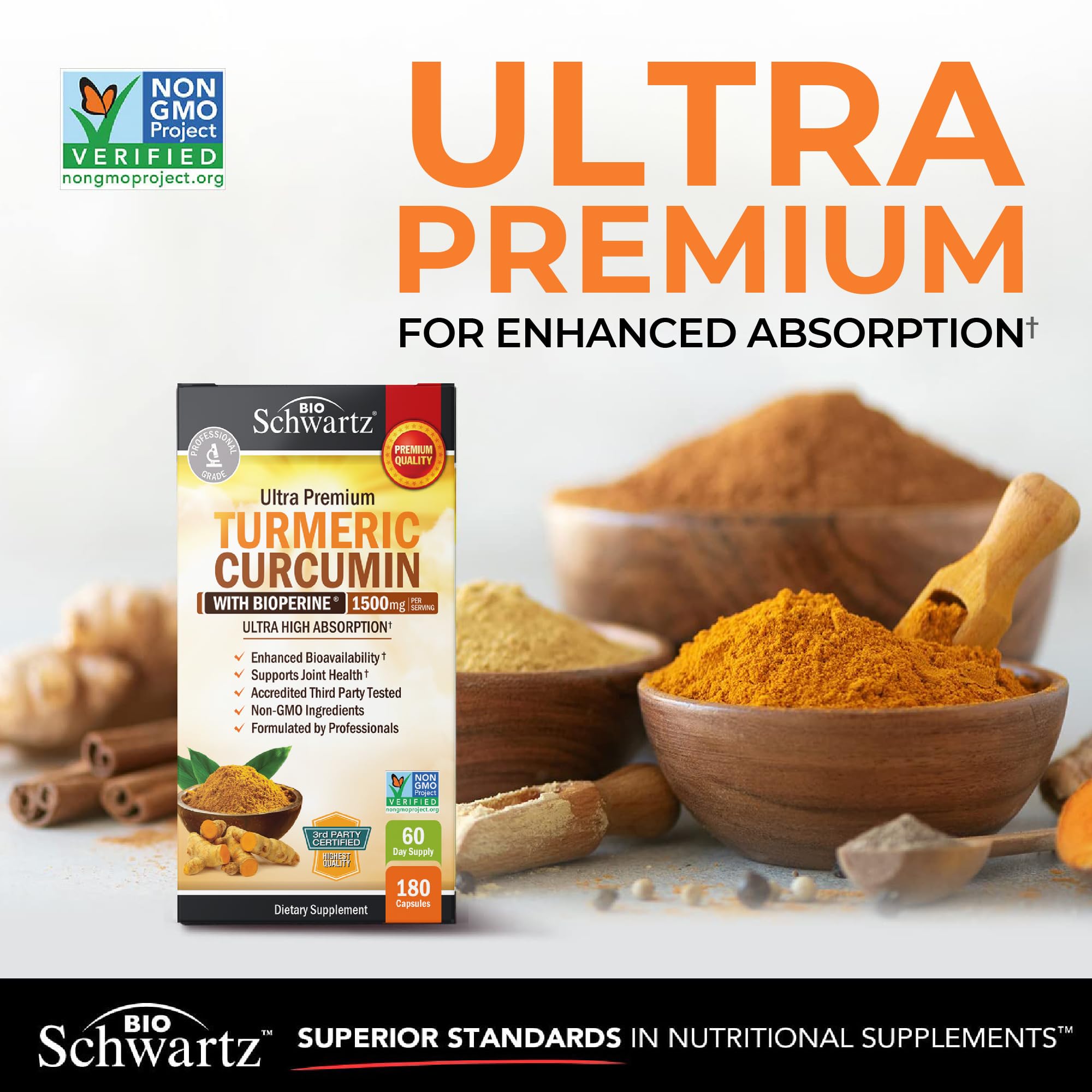 Bottle label shows 95% curcuminoids and non-GMO