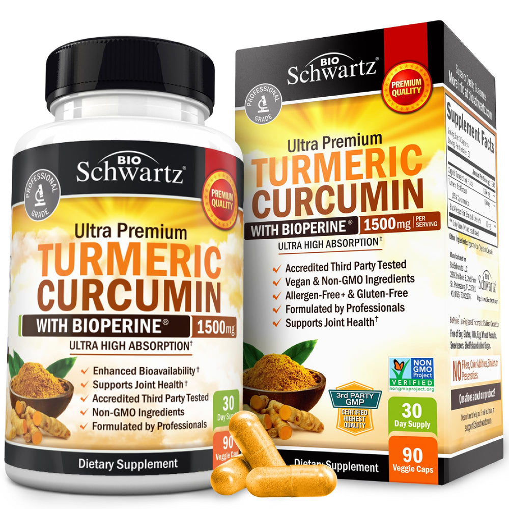 Turmeric Curcumin 1500mg with BioPerine bottle on white background