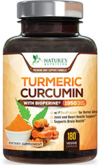 Front view of Turmeric Curcumin 1950mg bottle with BioPerine