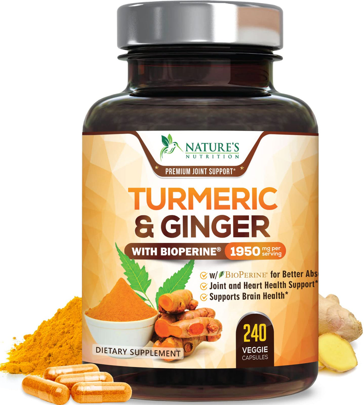 Front view of Turmeric Curcumin 1950mg bottle