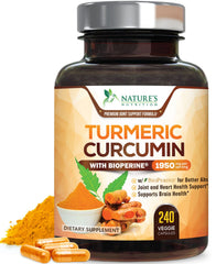 Front view of Turmeric Curcumin 1950mg bottle with BioPerine