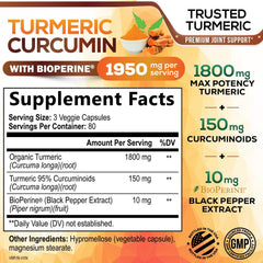 Close-up label showing Turmeric Curcumin 1950mg