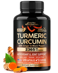 Front view of Turmeric Curcumin 2365mg with Ginger and Black Pepper capsules