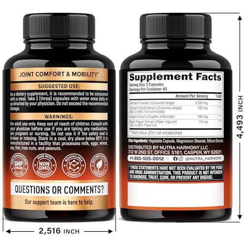 Close-up of turmeric-curcumin capsules showing 2365mg formula