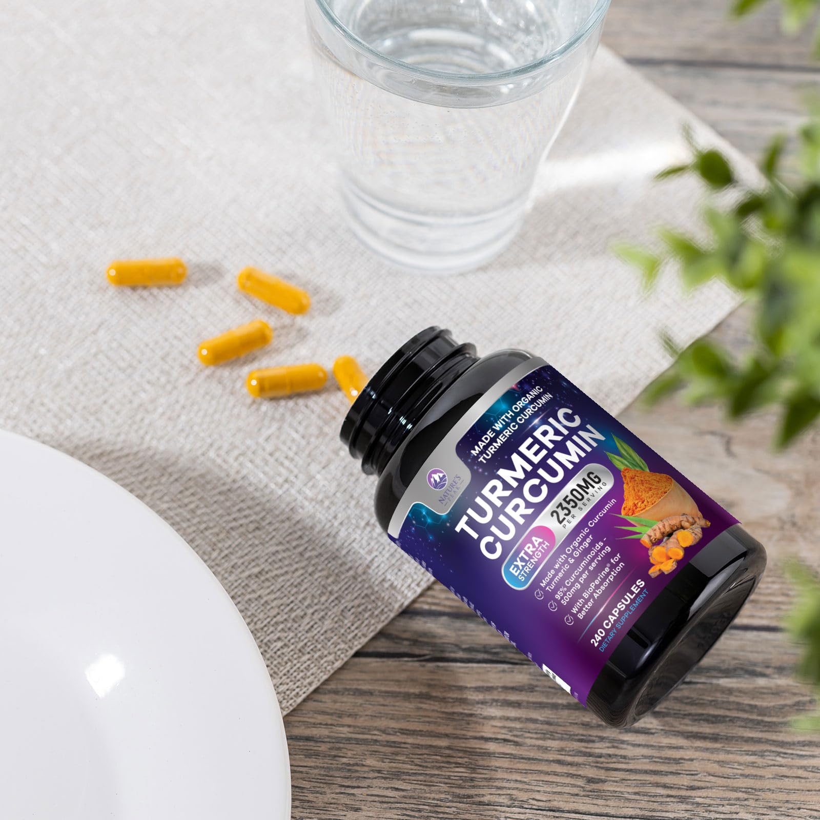 Bottle of Turmeric Curcumin 2350mg with 240 capsules