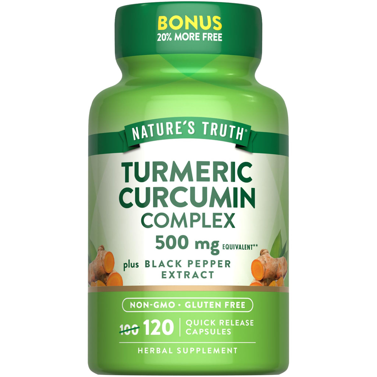 Bottle of Nature's Truth Turmeric Curcumin 500mg with Black Pepper Extract, 120 capsules