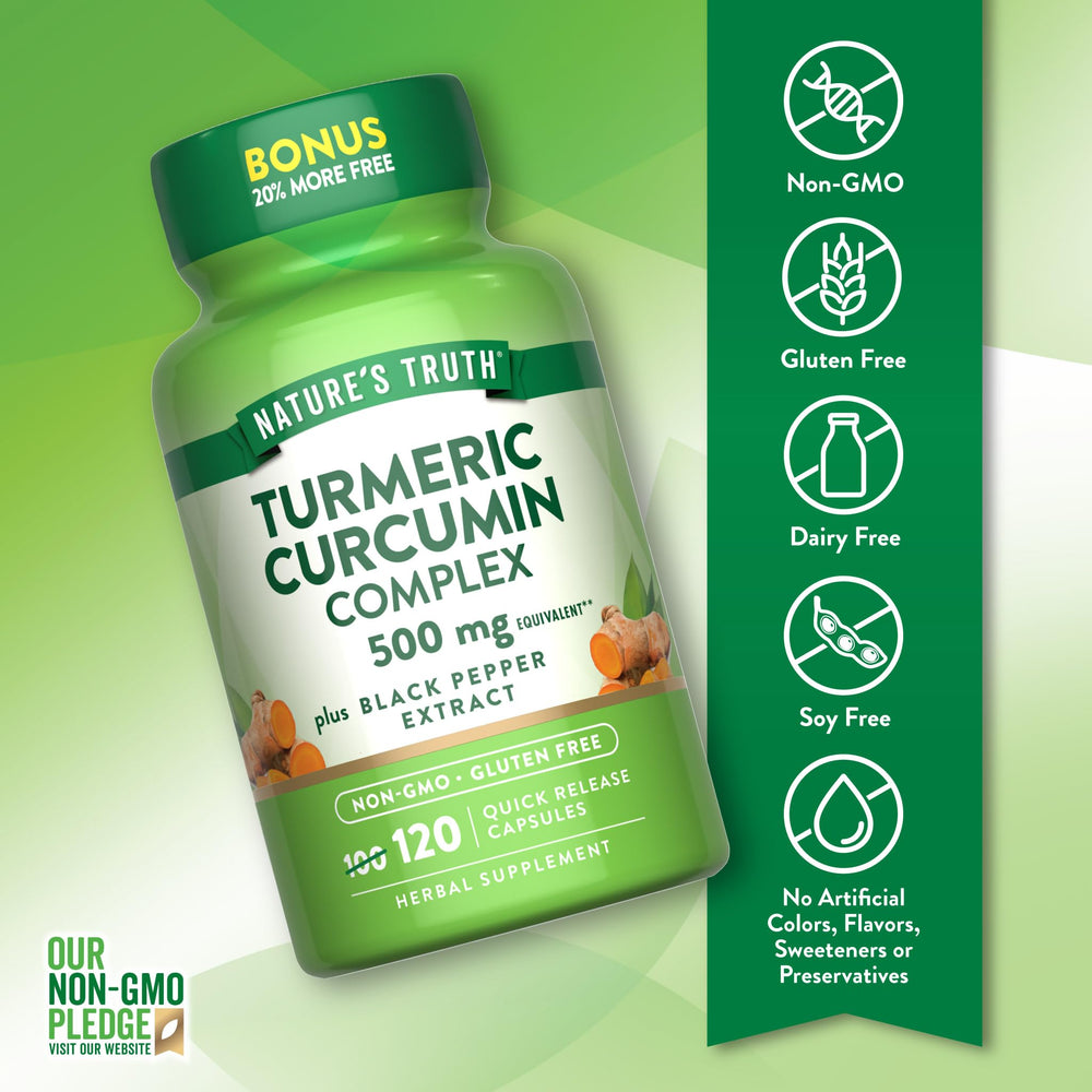 Close-up of Turmeric Curcumin 500mg label