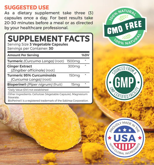 Turmeric Curcumin 95% (150mg per capsule) label