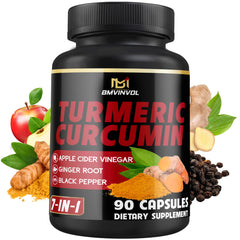 Front view of turmeric curcumin supplement bottle highlighting 95% curcuminoids