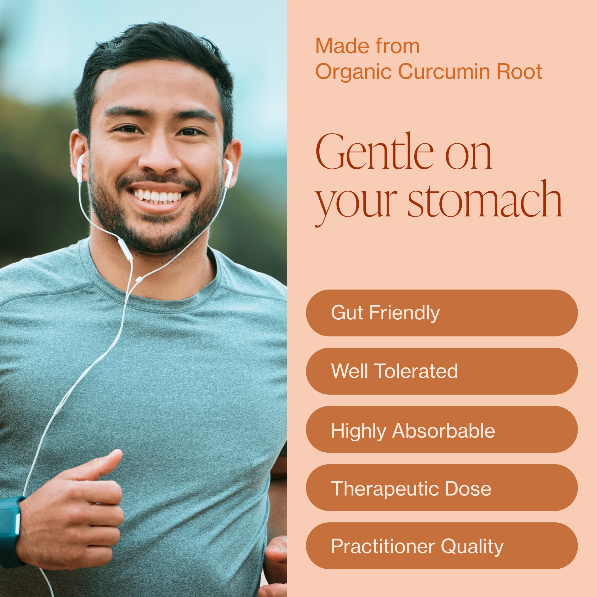 Close-up of ingredients label showing turmeric, BCM-95, and vegan capsules