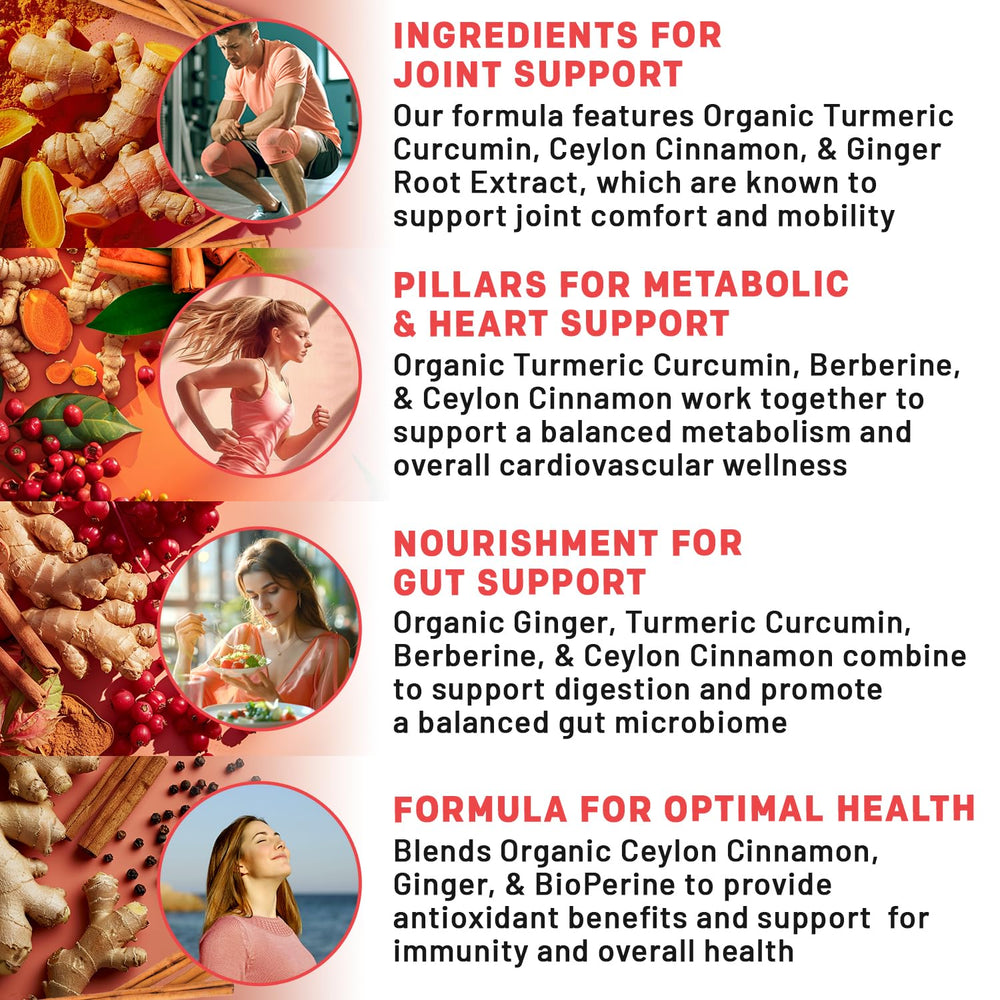 Organic turmeric capsules with Berberine, Cinnamon and Ginger for gut health