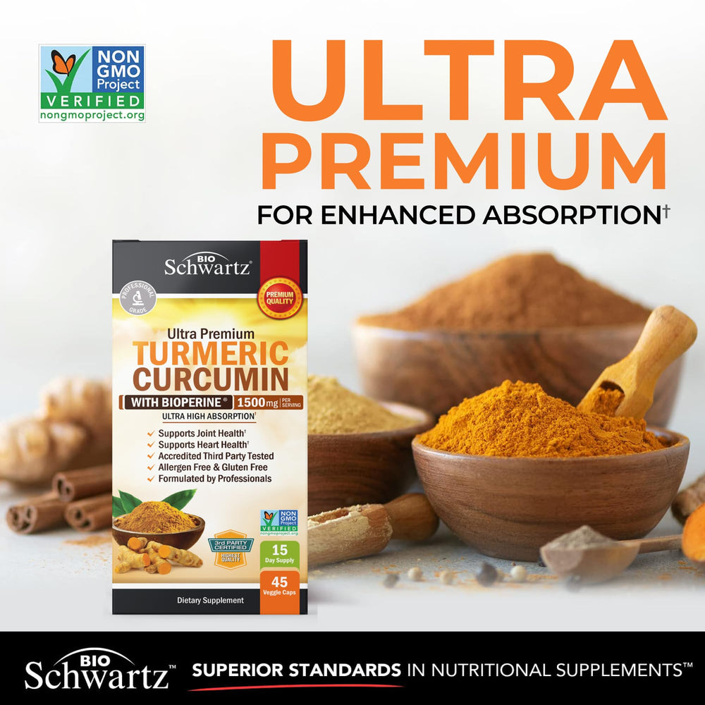 Bottle label highlighting 95% curcuminoids and vegan non-GMO