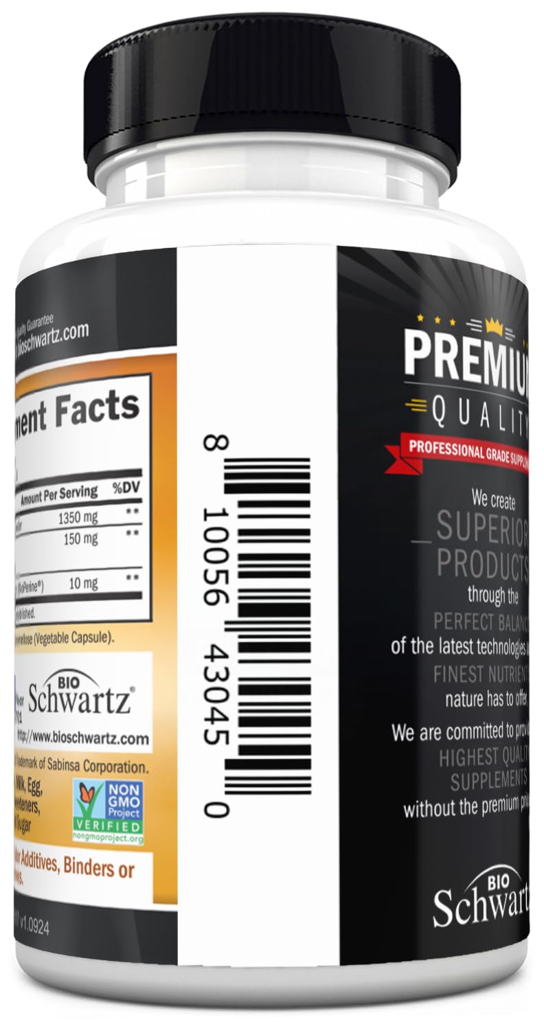 Front view of turmeric curcumin bottle showing 45 capsules per bottle