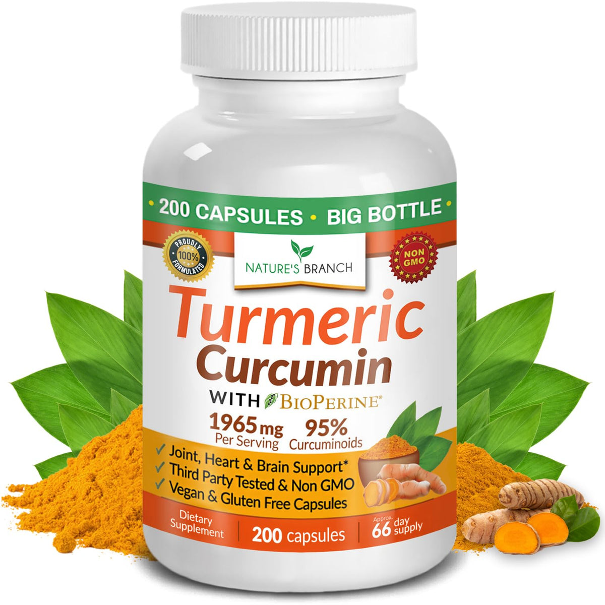 Bottle of Turmeric Curcumin with Black Pepper and 200 Capsules