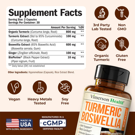 Close-up of Turmeric Curcumin with Boswellia and Ginger capsules