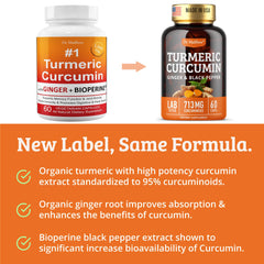 Lifestyle image showing turmeric curcumin bottle on table