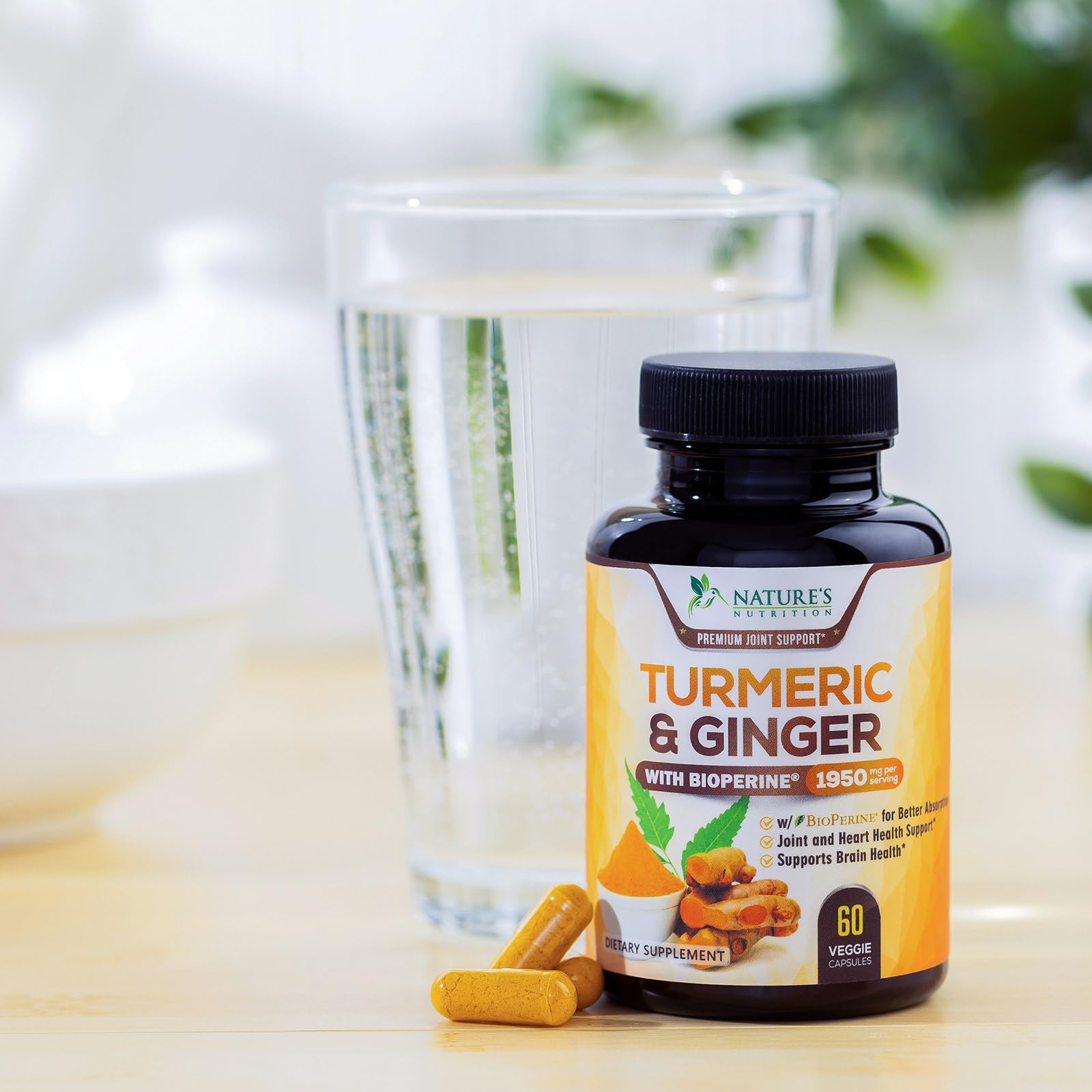Close-up of turmeric curcumin capsules