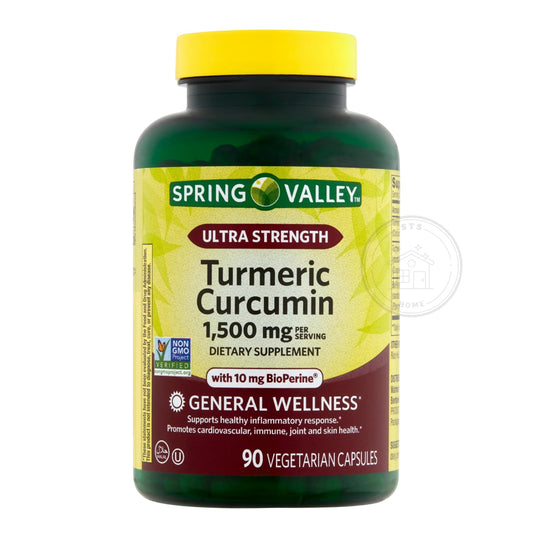 Close-up of turmeric curcumin dietary supplement capsules