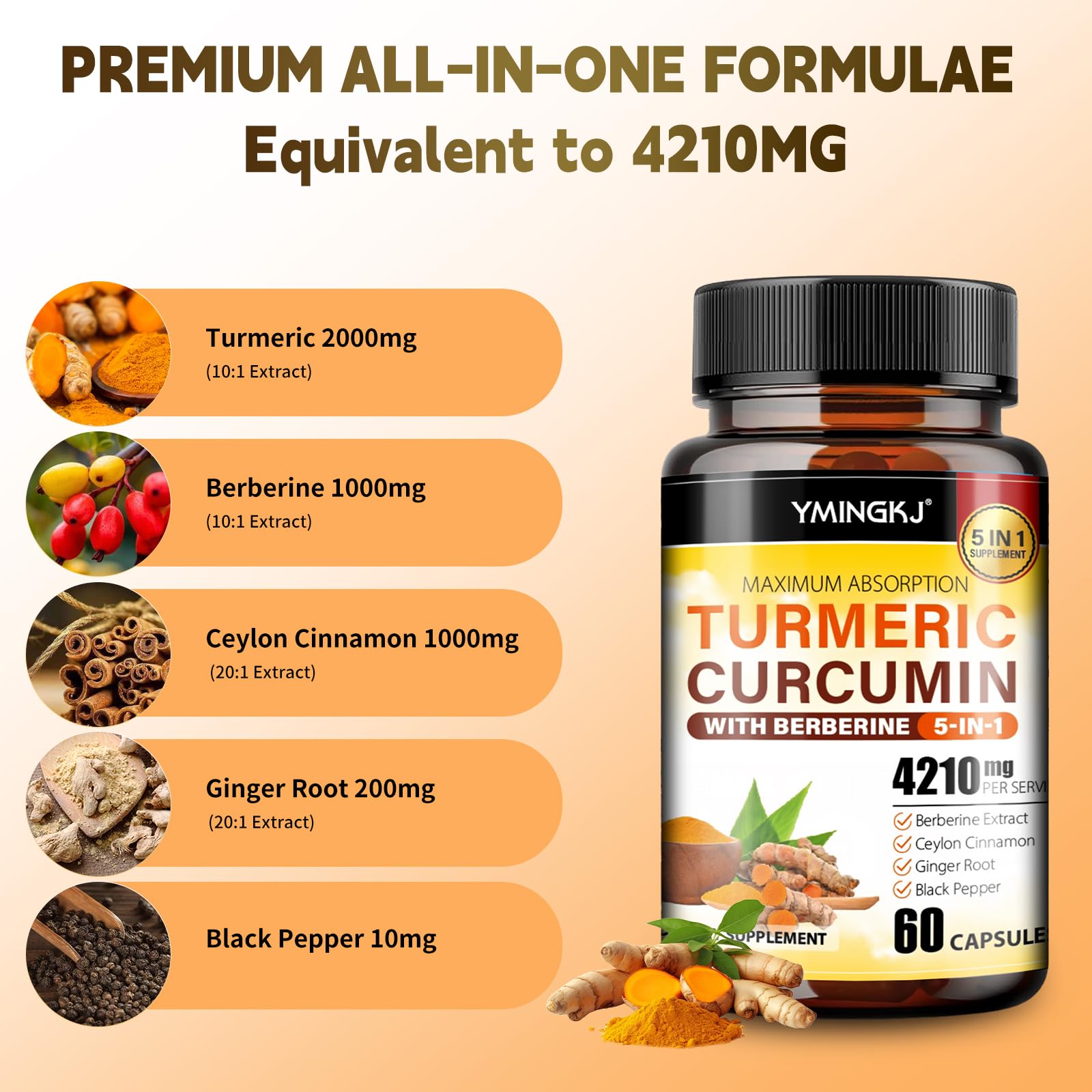 Capsules containing turmeric, ginger, and black pepper ingredients