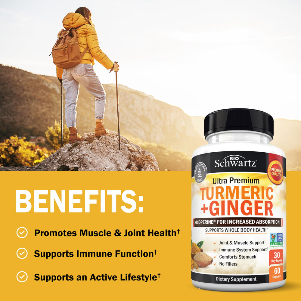 Capsules of turmeric curcumin ginger supplement