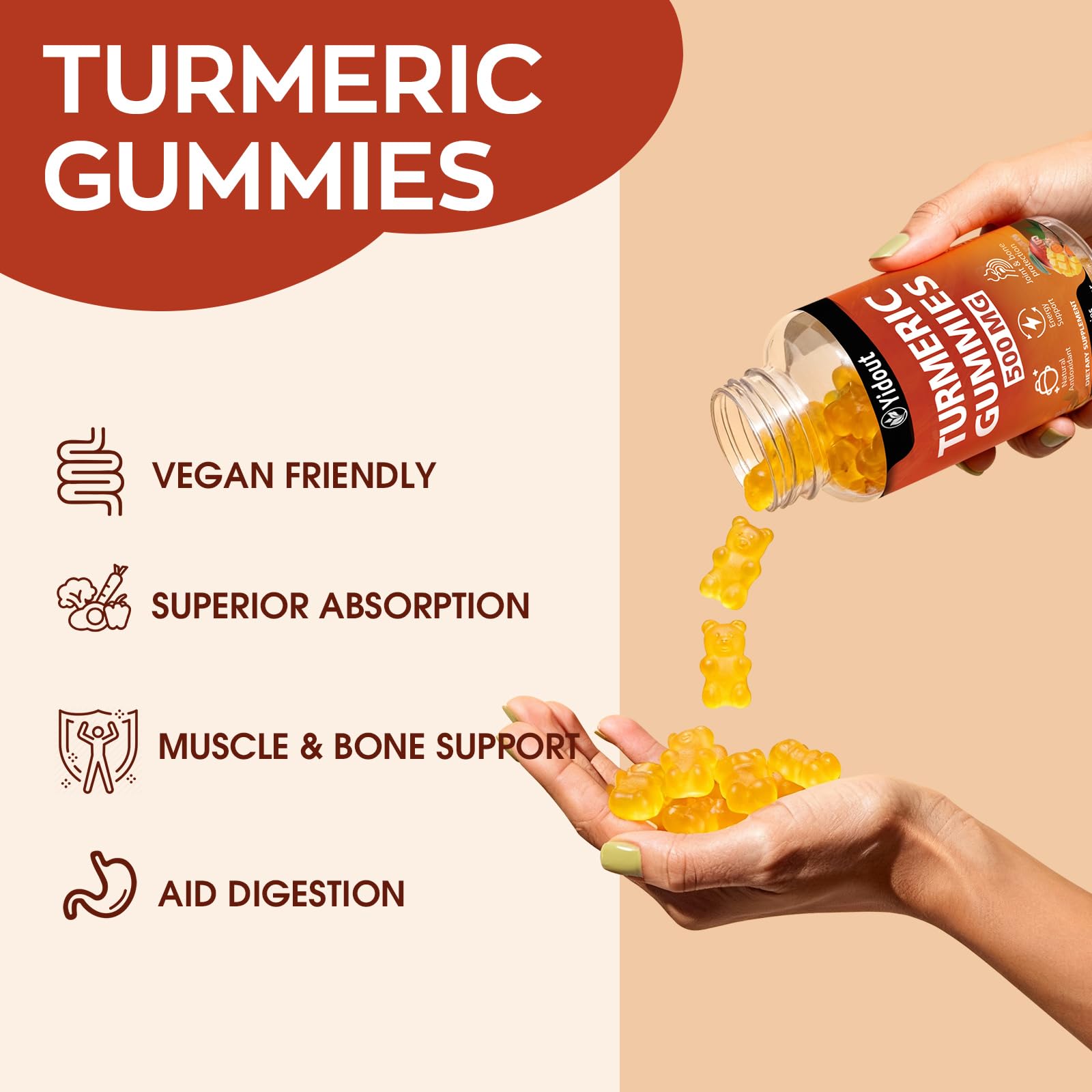 Close-up of mango-flavored turmeric-ginger gummies