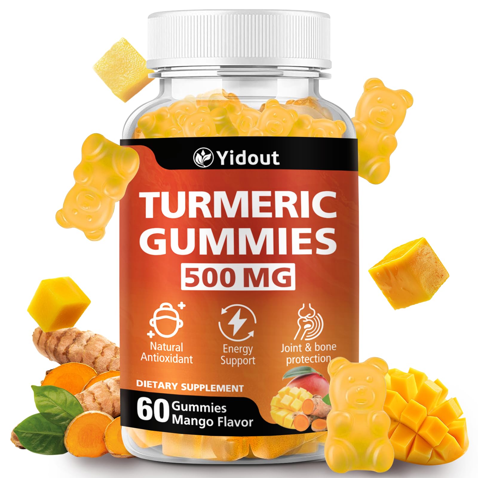 Front view of Turmeric Curcumin Gummies bottle