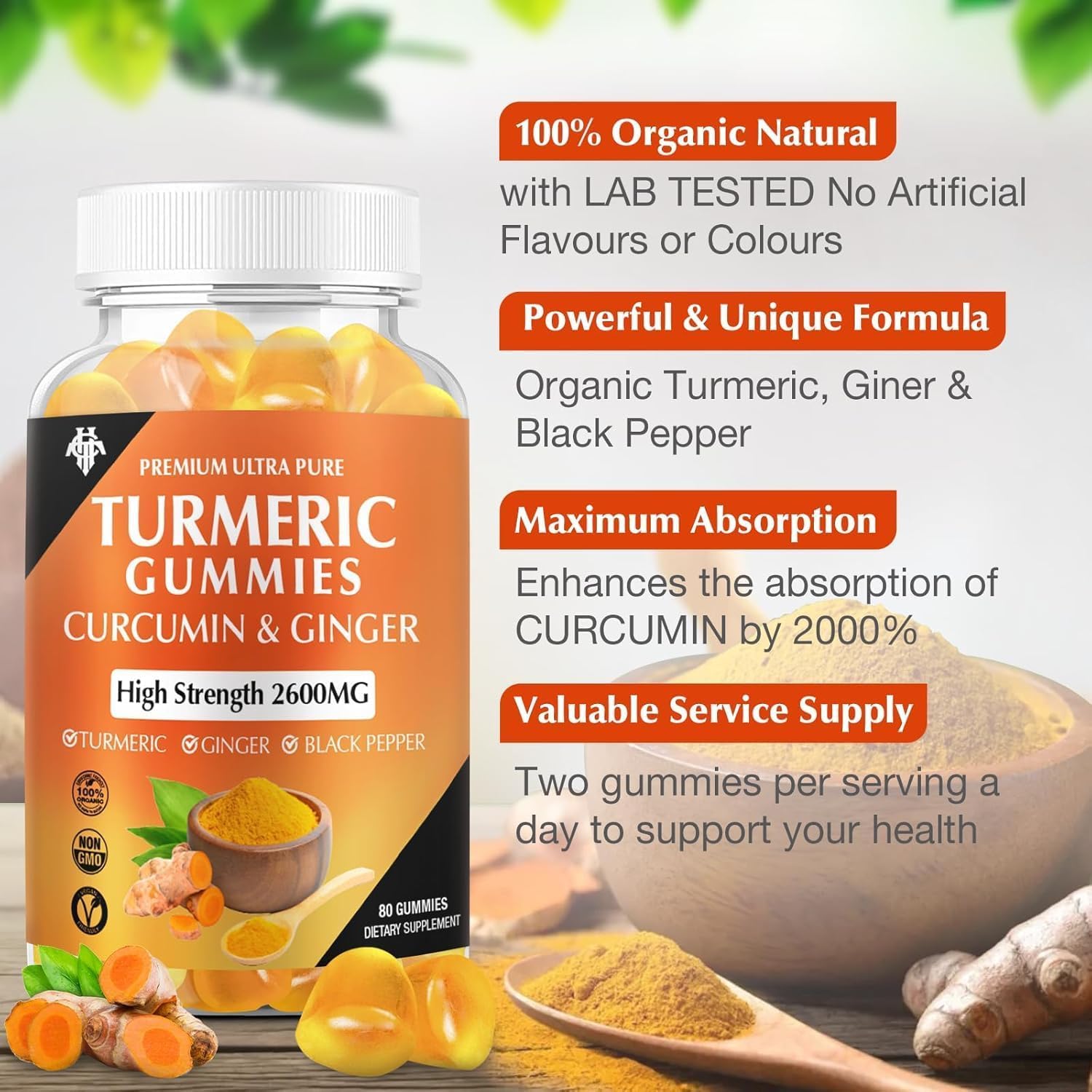 Ginger and Black Pepper boosted turmeric gummies